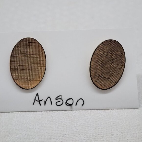 Anson Oval Gold-Tone Textured Mens Cufflinks - Picture 2 of 4